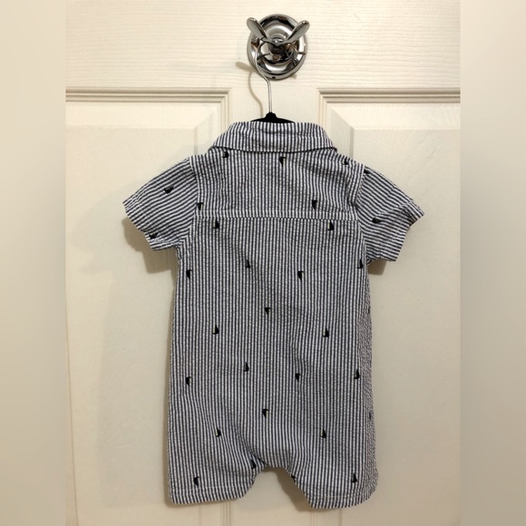 Nautica blue seer sucker baby boy romper with sailboats size 3-6M - Picture 2 of 5